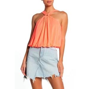 Free People Size XS Womens Just a Fling Halter Crop Top Coral Orange